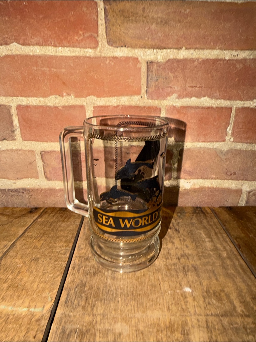 Sea World Mug Shamu Killer Whale Dolphin Clear Glass Souvenir Beer Cup